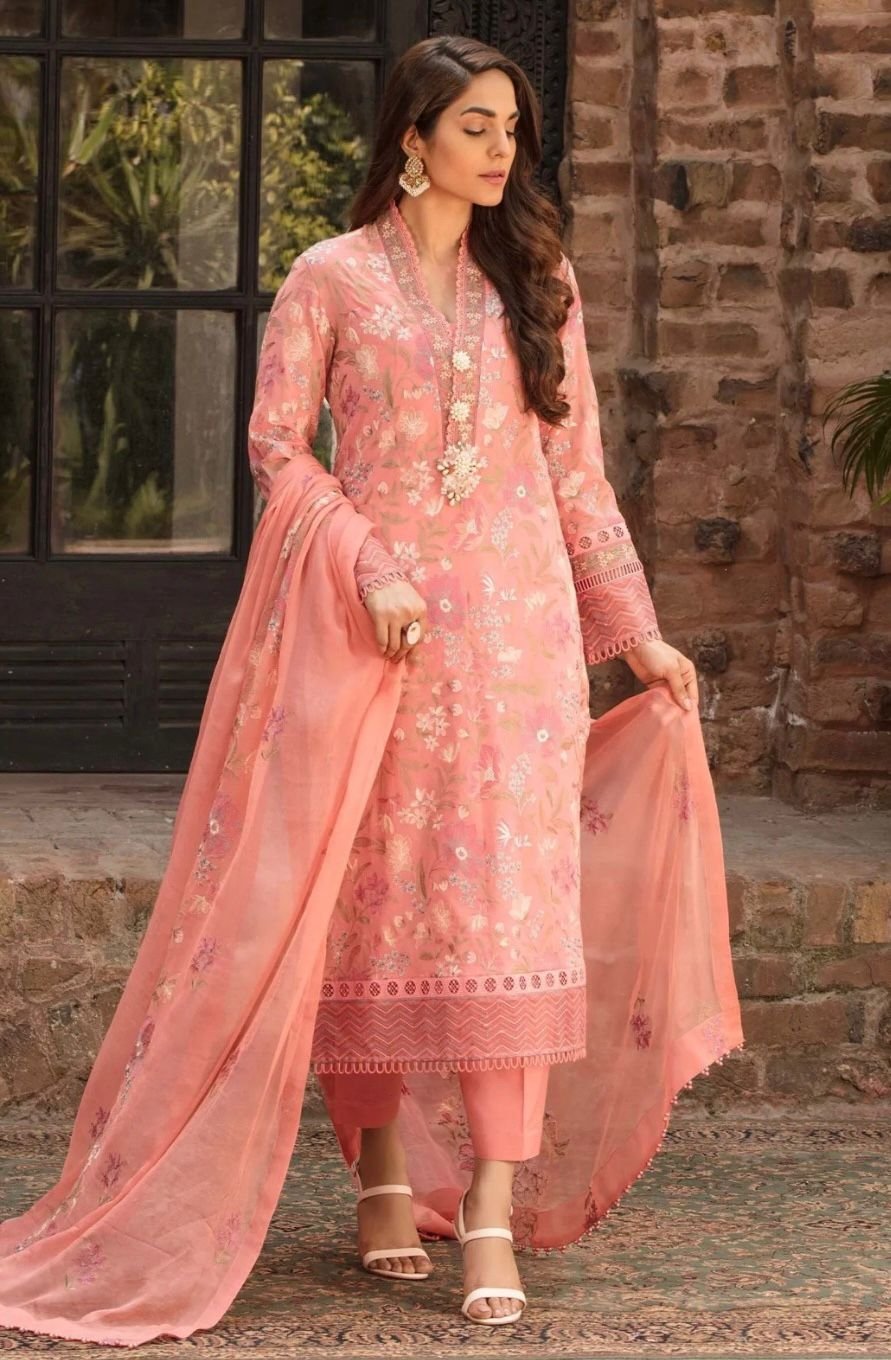 Lawn 3-Piece Embroidered Suit with Digital Printed Dupatta
