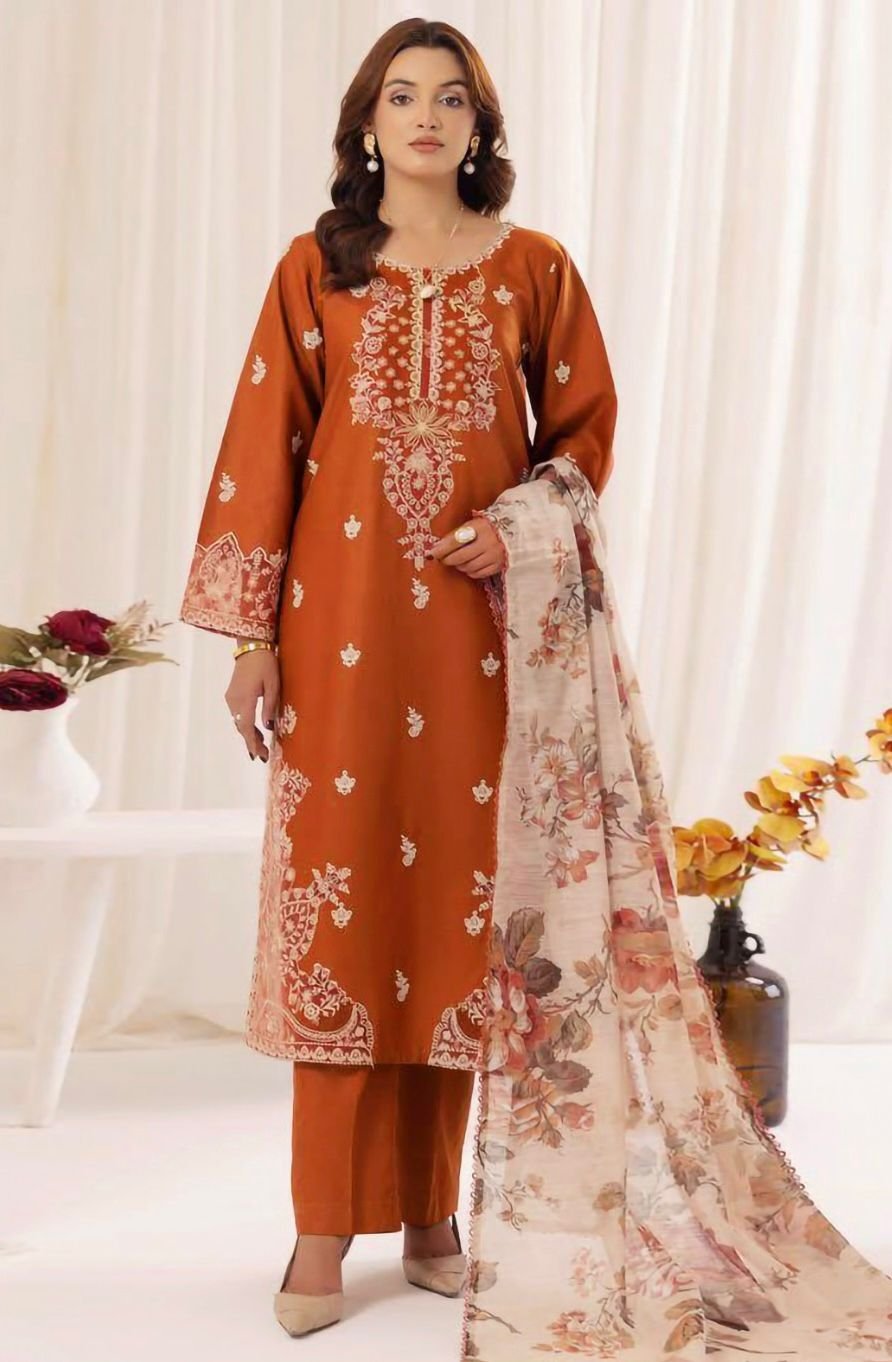Lawn 3-Piece Embroidered Suit with Digital Printed Dupatta