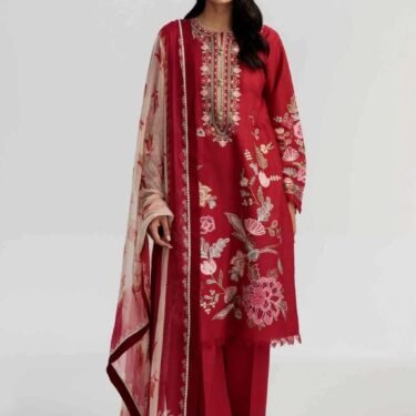 Lawn 3-Piece Embroidered Suit with Digital Printed Dupatta