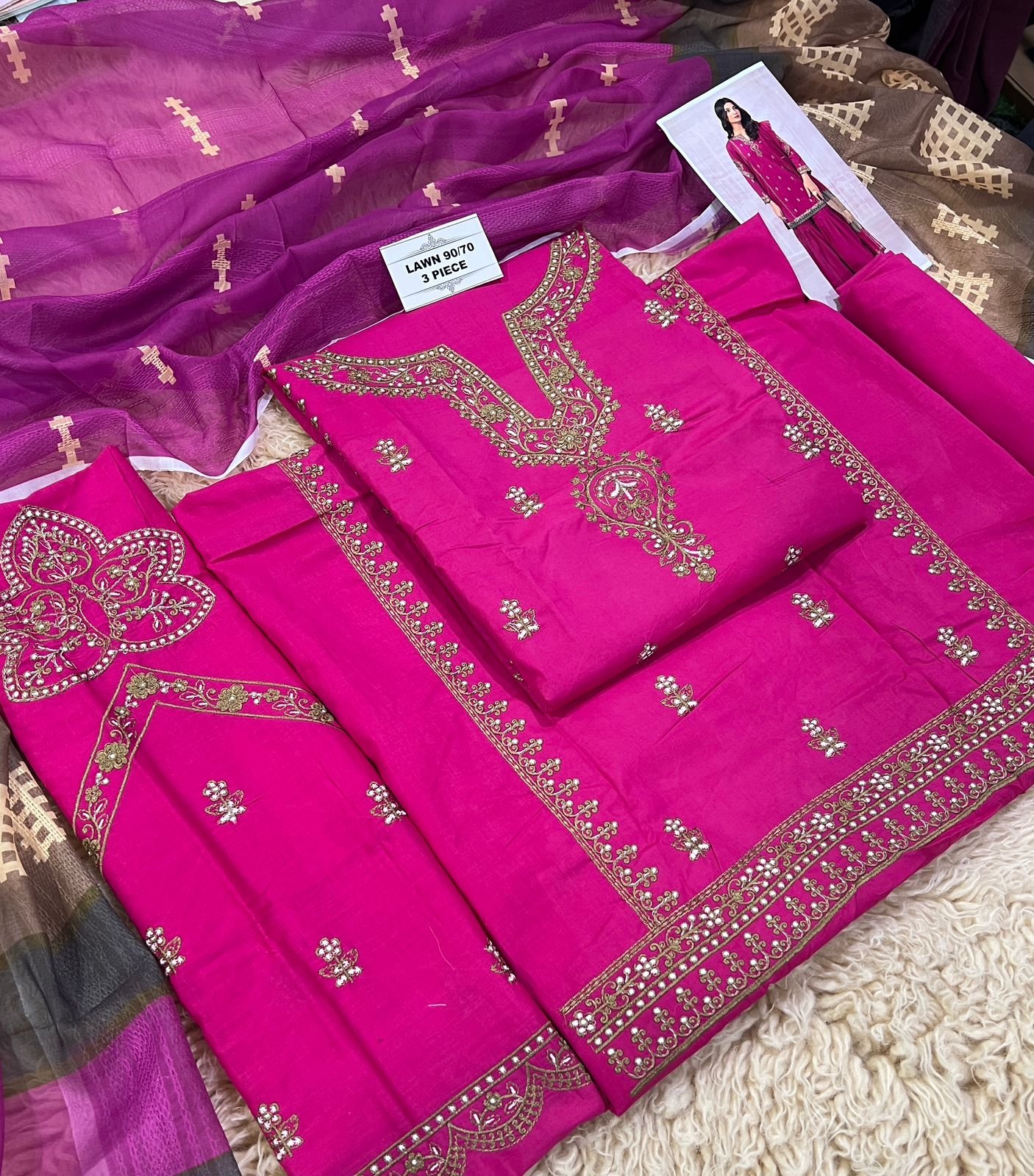 Lawn 3-Piece Embroidered Suit with Digital Printed Dupatta