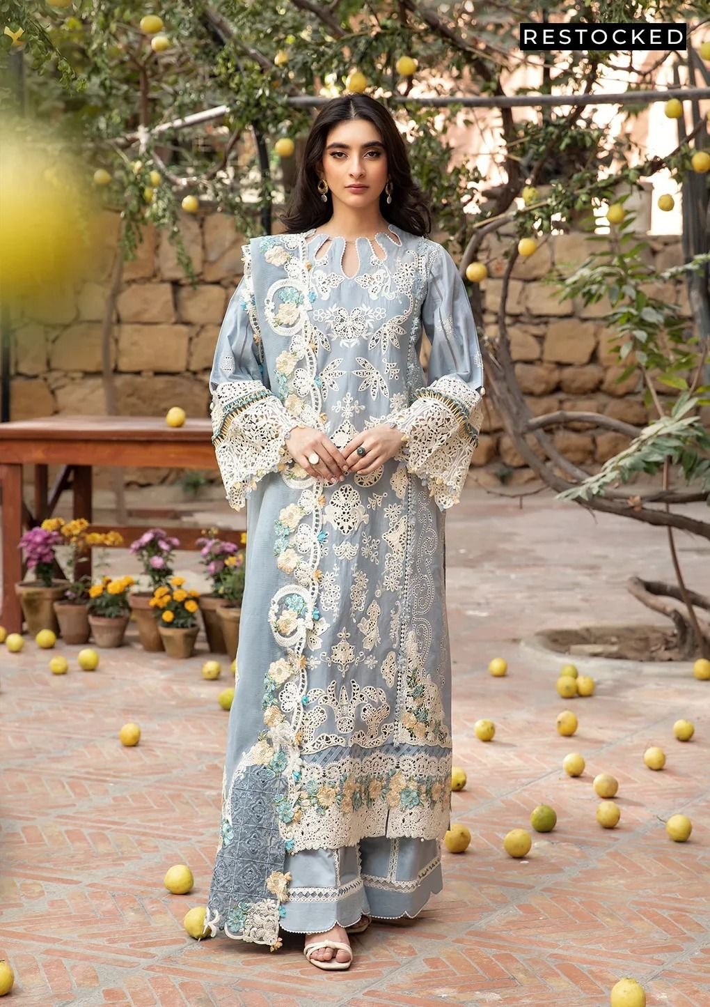 Wholesale Mix Brands Lawn 3PC Chikankari Embroidered Suit with Heavy Net Dupatta – Ready To Wear