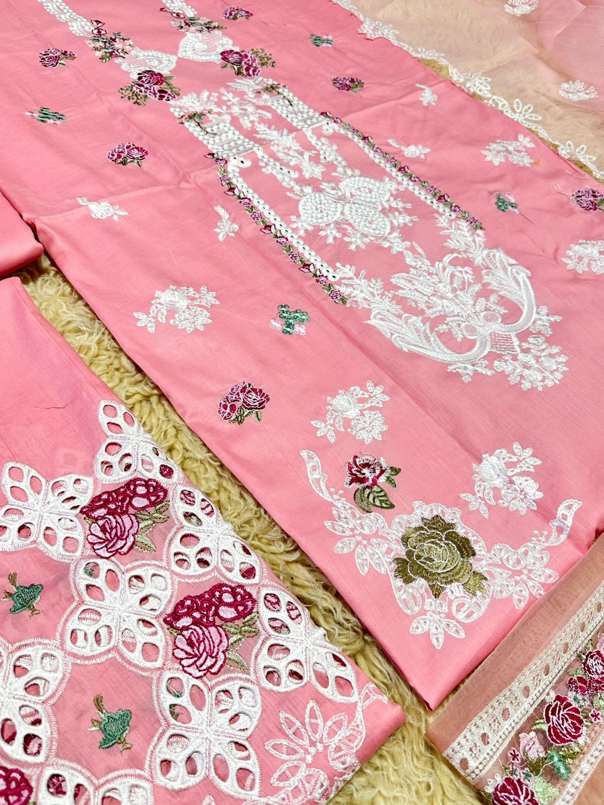 Wholesale Mix Brands Lawn 3PC Chikankari Embroidered Suit with Heavy Net Dupatta – Ready To Wear