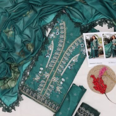 Summer Collection 2026 Embroidered Lawn 3PC Suit with 4-Side Embroidered Chiffon Dupatta – Premium Edition