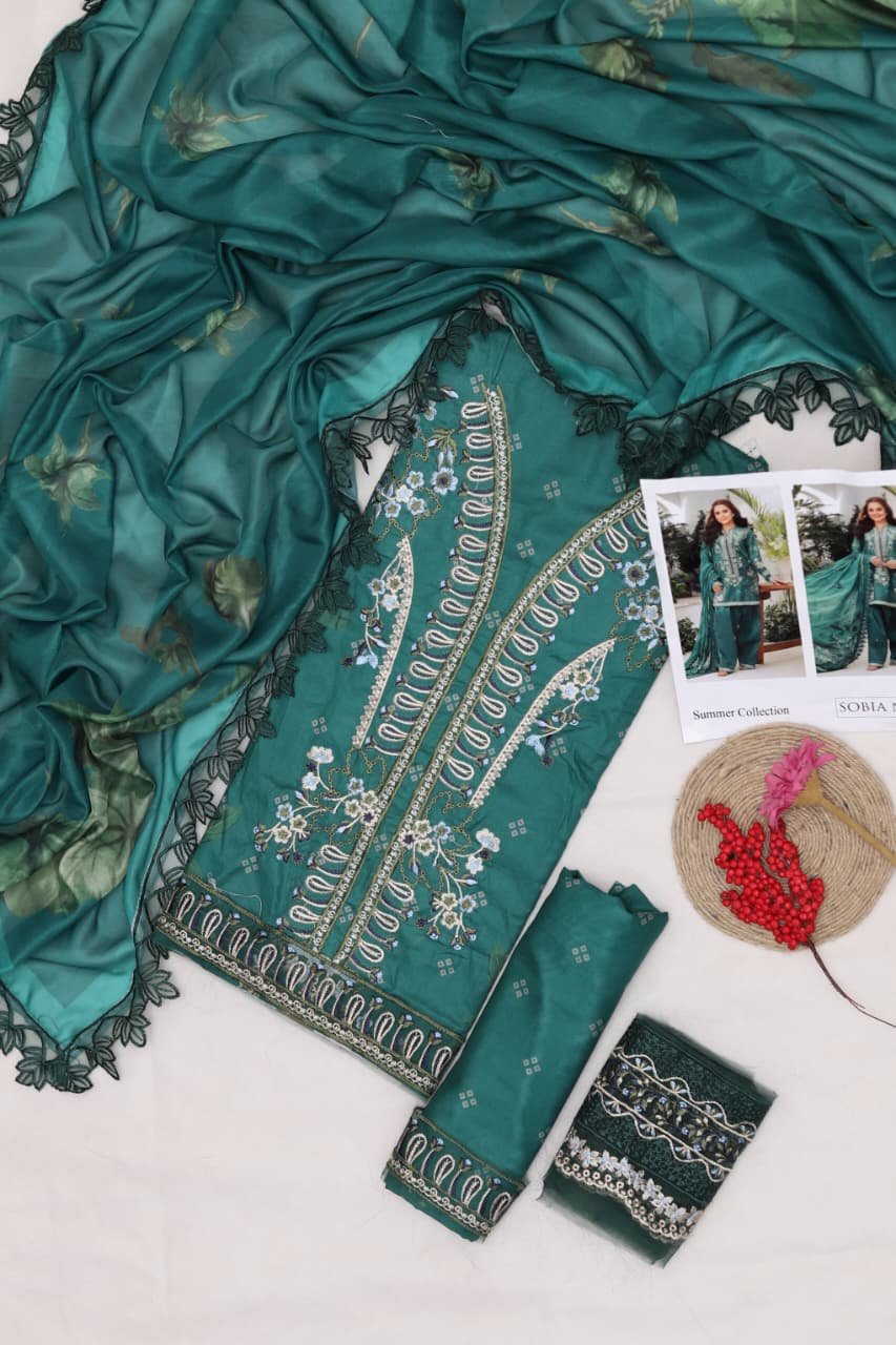 Summer Collection 2026 Embroidered Lawn 3PC Suit with 4-Side Embroidered Chiffon Dupatta – Premium Edition