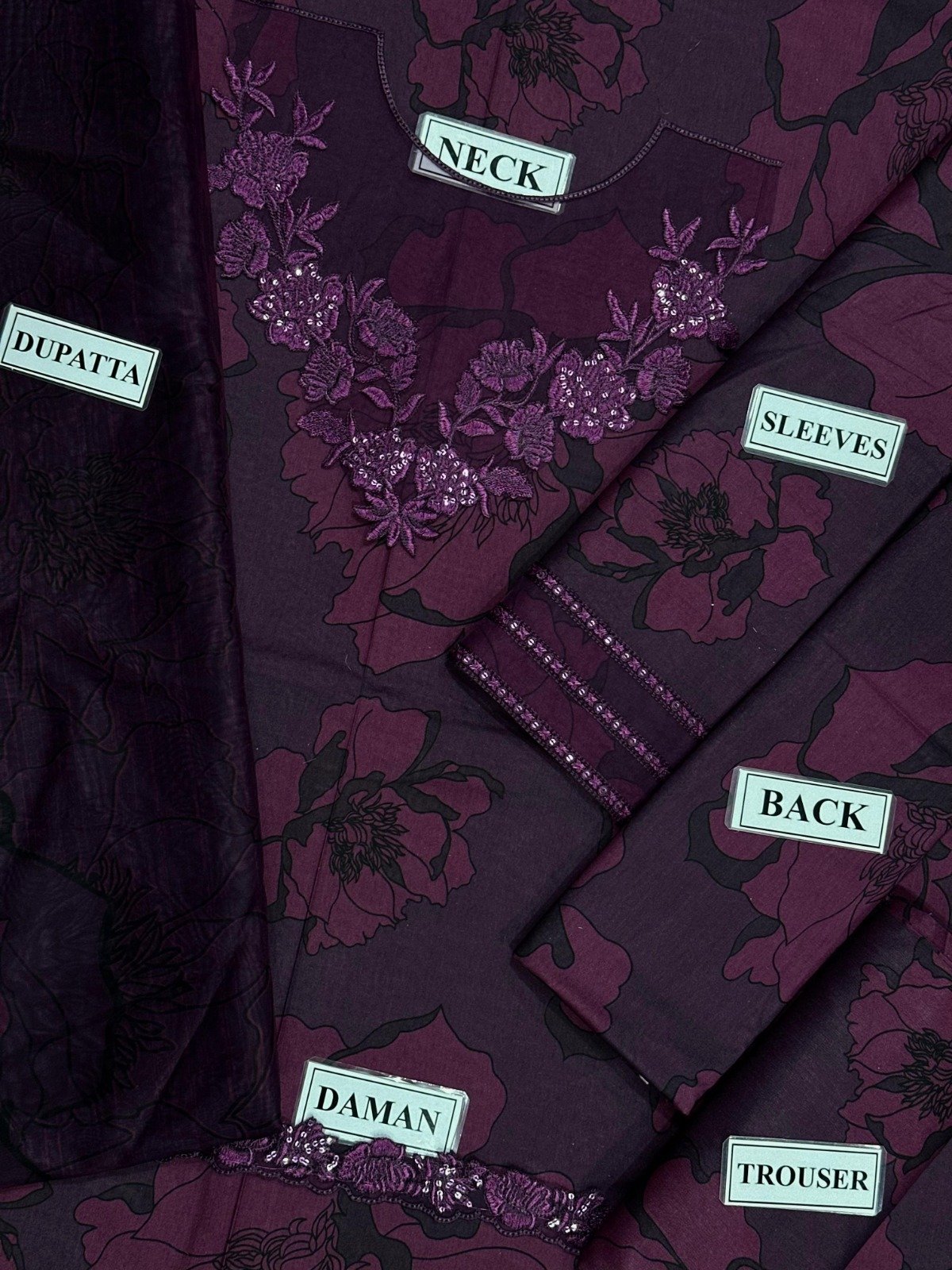 Unstitched Replica Digital Lawn Embroidered Suit with Digital Printed Silk Dupatta – 3PC