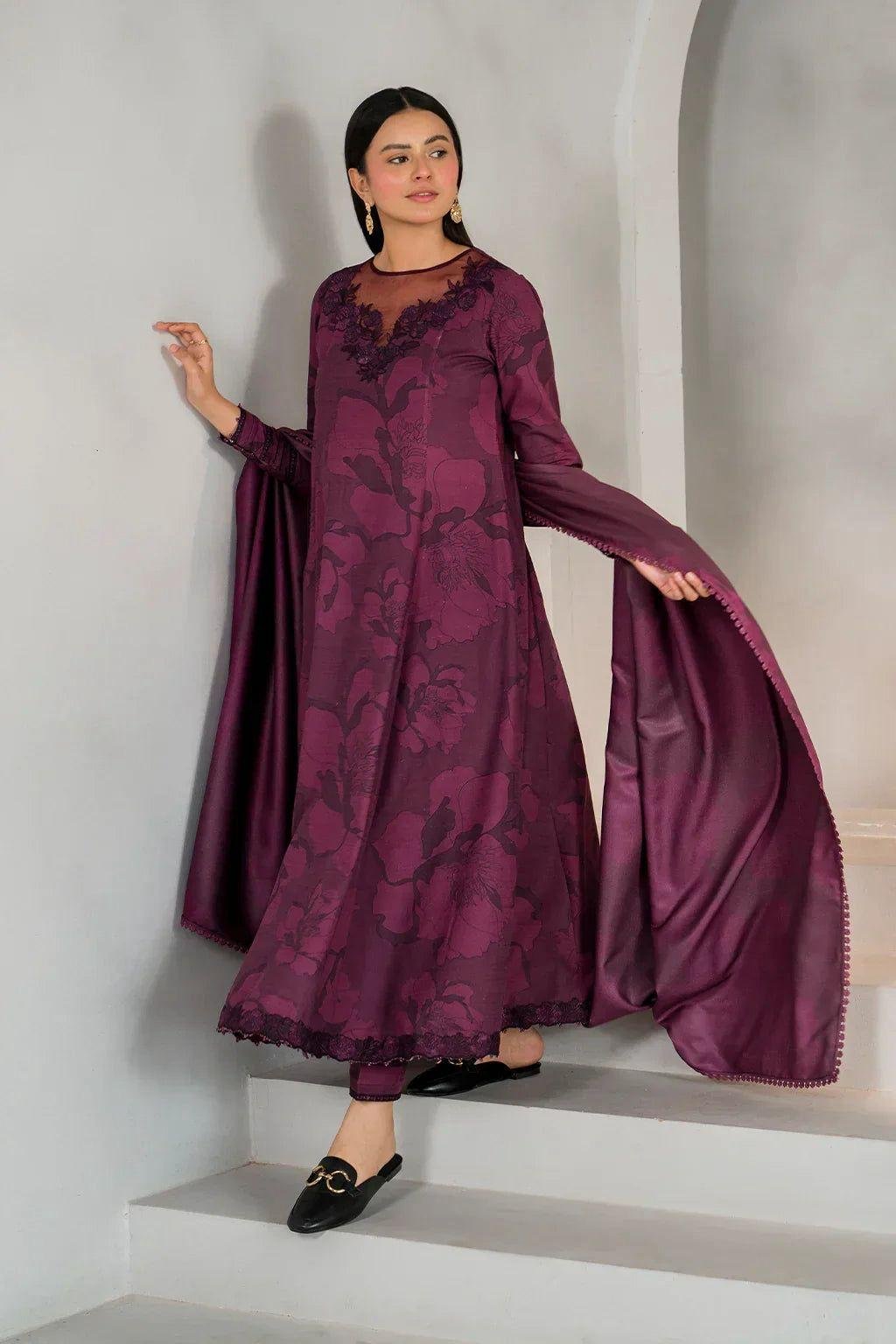 Unstitched Replica Digital Lawn Embroidered Suit with Digital Printed Silk Dupatta – 3PC