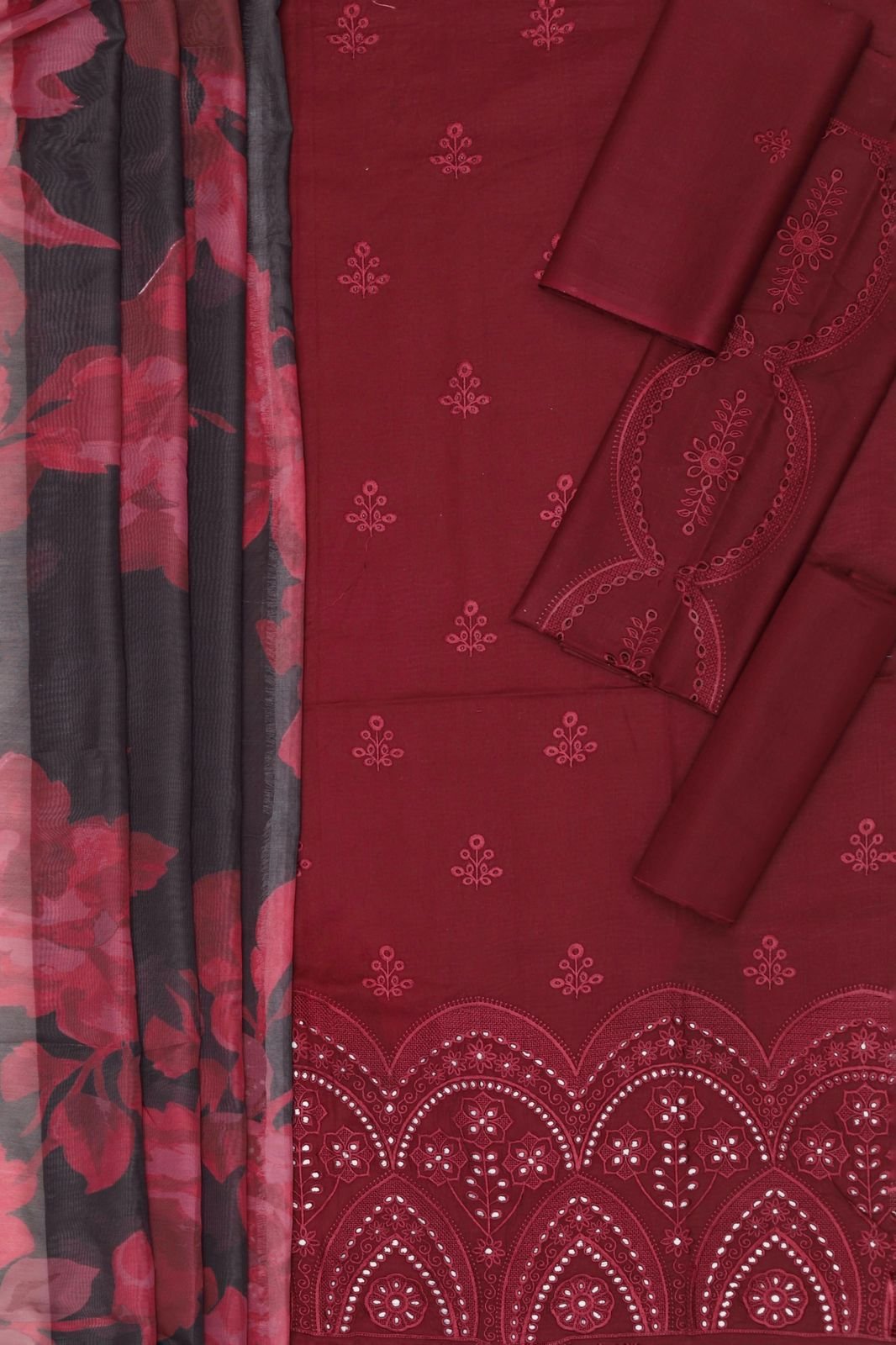 Premium Lawn Cotton 3PC Suit – Full Heavy Multi-Head Embroidered with Swiss Voil Dupatta