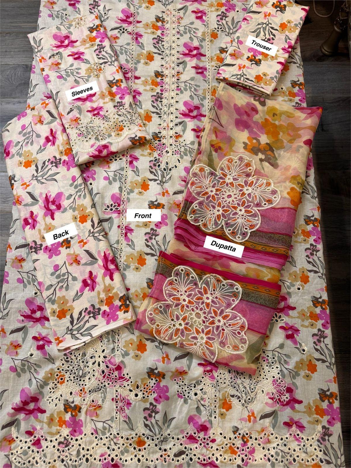 CR-1790 Lawn & Chiffon 3PC Suit – Heavy Chikankari Embroidered Front with Chiffon Dupatta