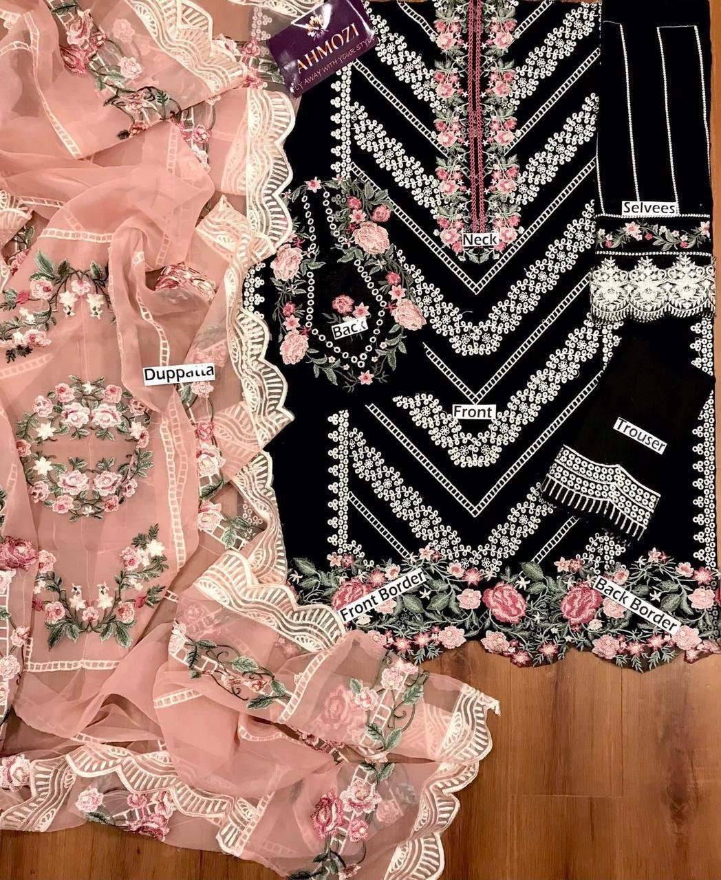 Unstitched Replica Lawn Cotton Chikankari Suit with Organza Dupatta – On Demand | Style Me Wear