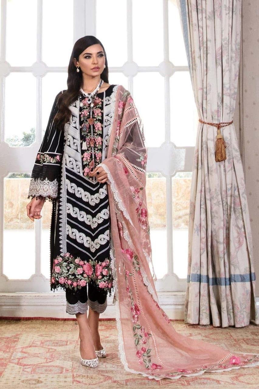 Unstitched Replica Lawn Cotton Chikankari Suit with Organza Dupatta – On Demand | Style Me Wear
