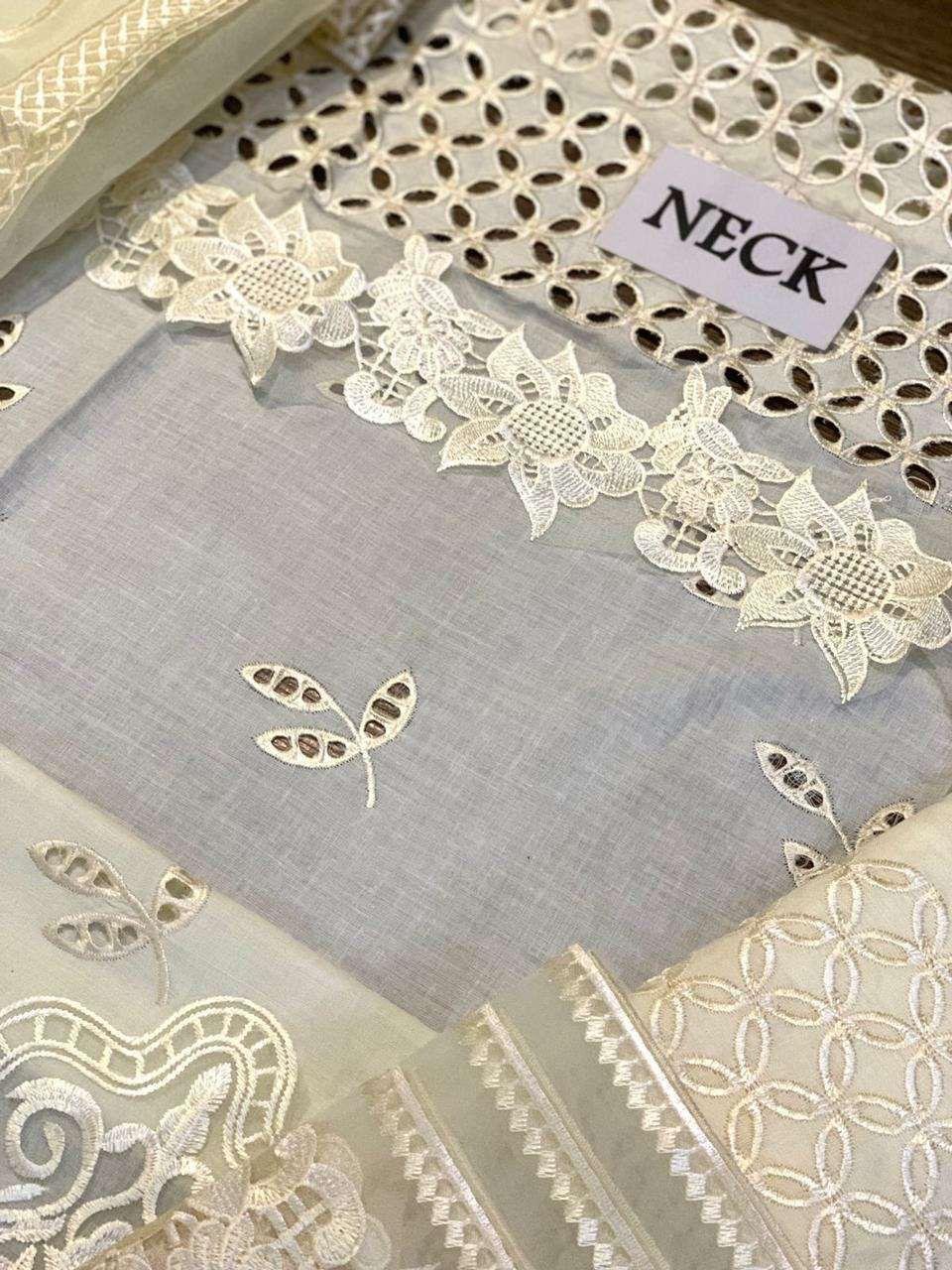 Style Me Wear – Valentina Creme-24 Chikankari Embroidered 3PC Suit with Heavy Organza Dupatta