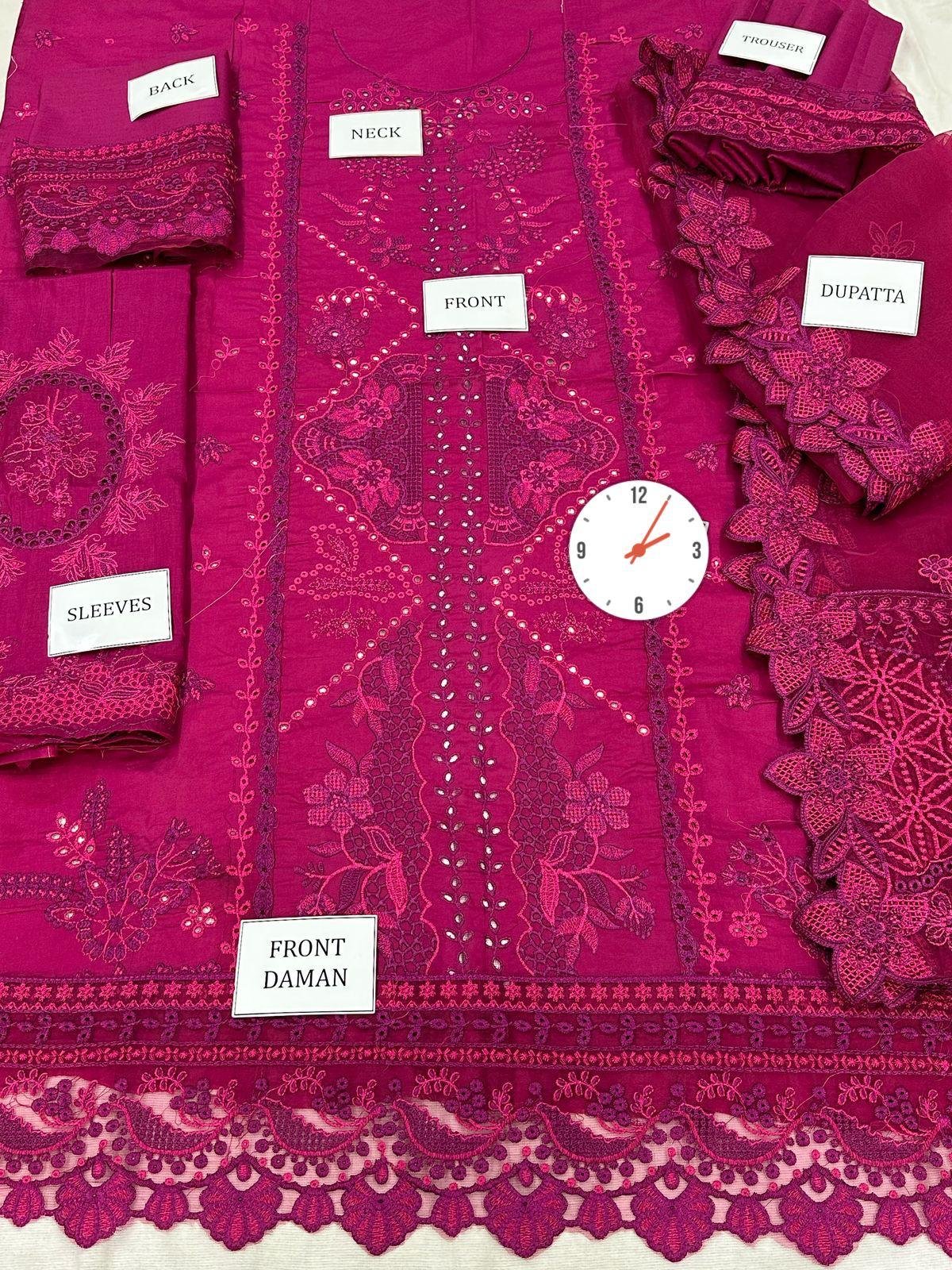 Style Me Wear – Unstitched Lawn Cotton 3PC Replica Suit with Heavy Embroidered Organza Dupatta