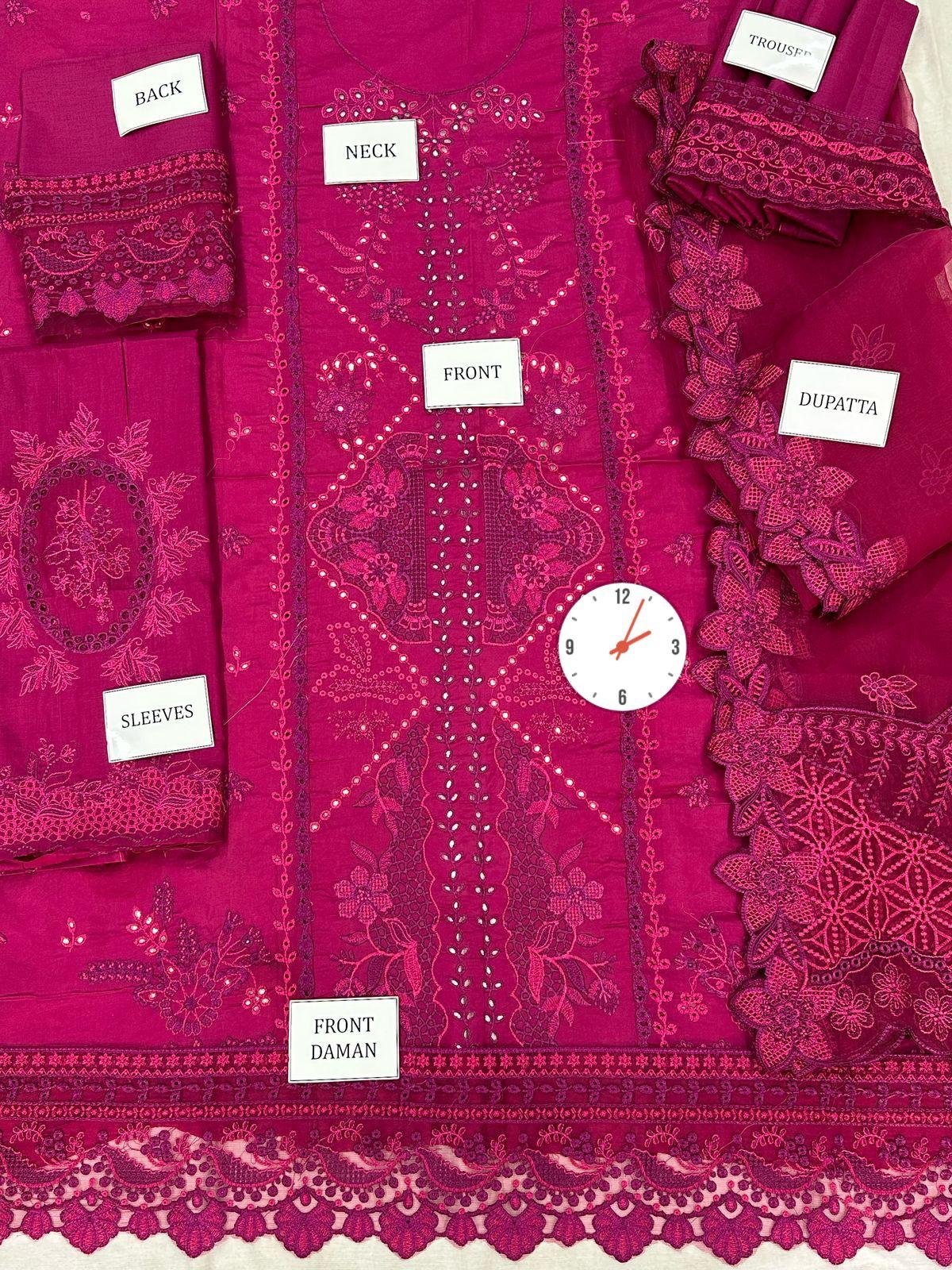 Style Me Wear – Unstitched Lawn Cotton 3PC Replica Suit with Heavy Embroidered Organza Dupatta