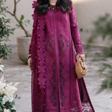 Style Me Wear – Unstitched Lawn Cotton 3PC Replica Suit with Heavy Embroidered Organza Dupatta