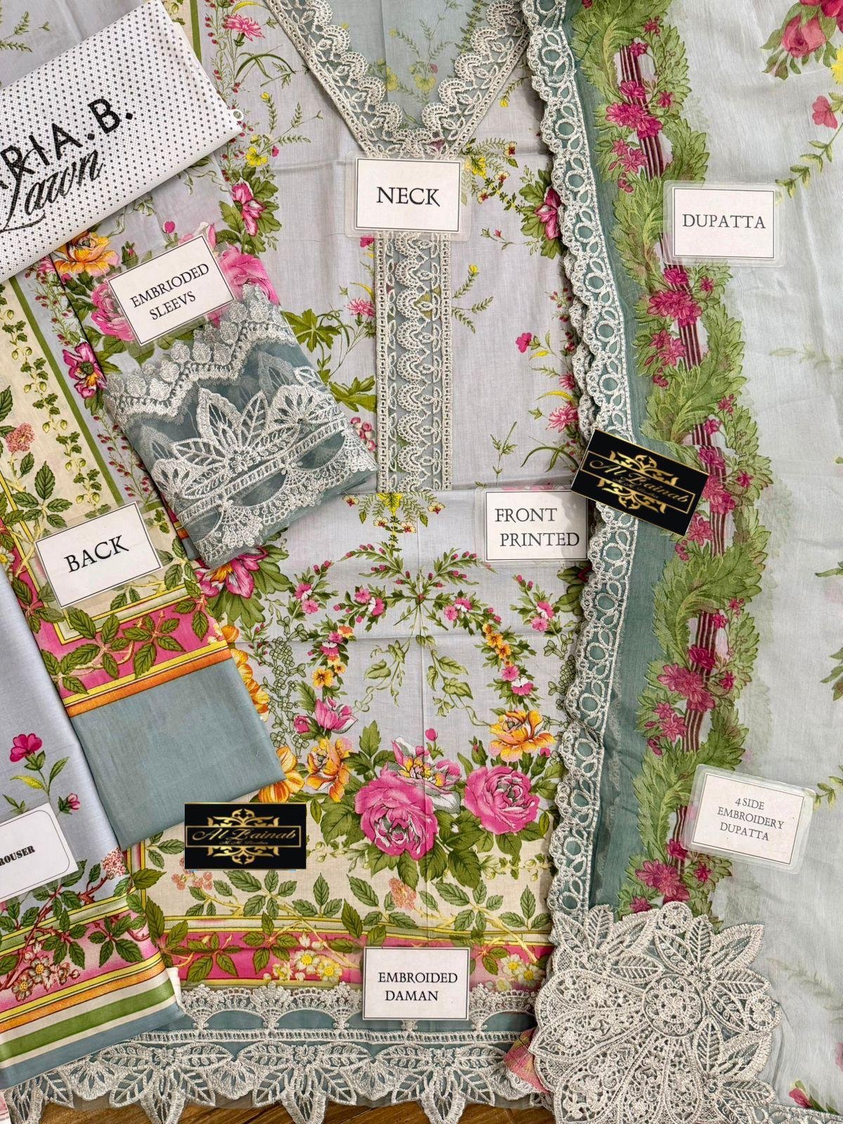 Style Me Wear – MPT-2605A/B Printed Lawn 3PC Suit with Heavy Embroidered Spangle Work Dupatta