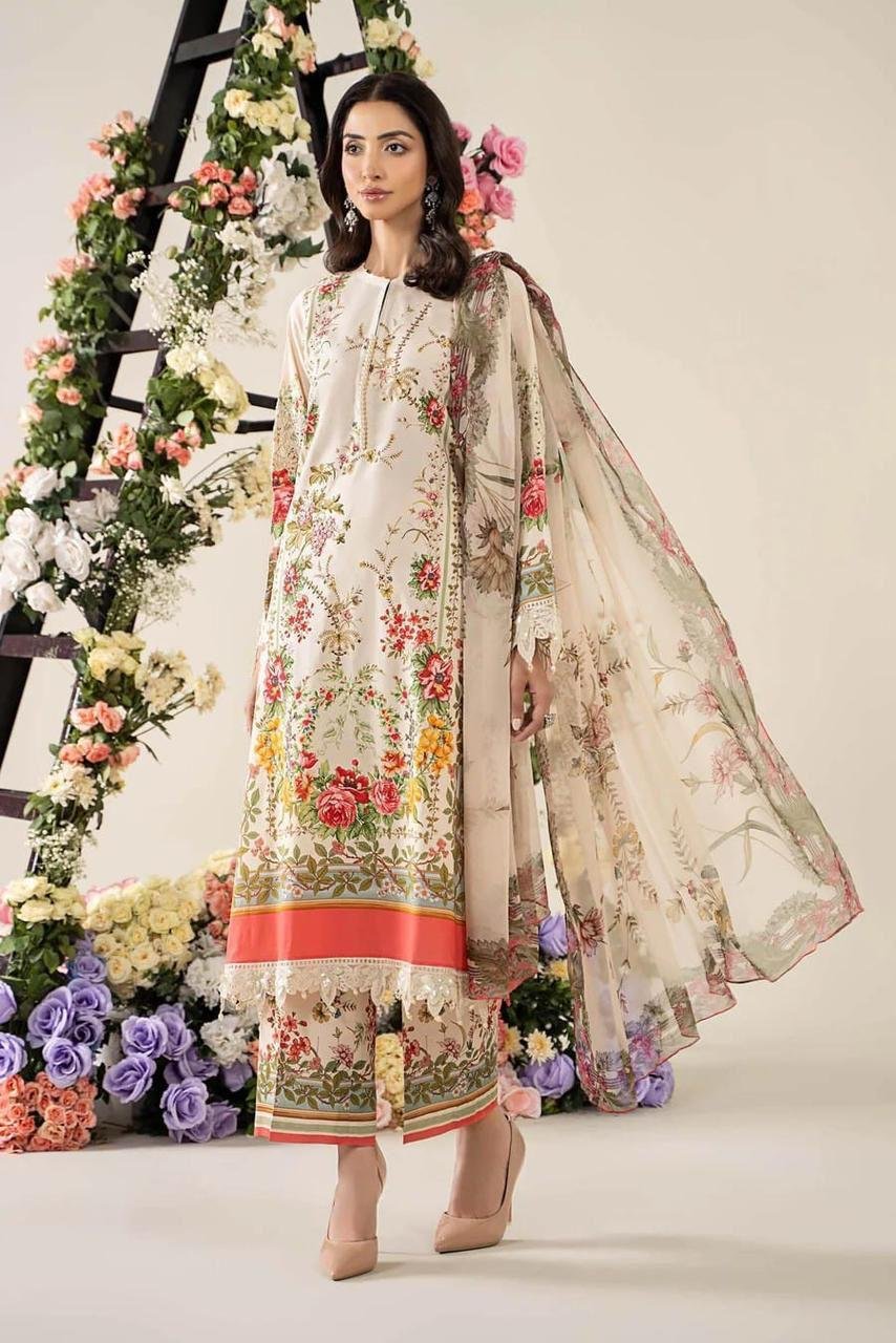 Style Me Wear – MPT-2605A/B Printed Lawn 3PC Suit with Heavy Embroidered Spangle Work Dupatta