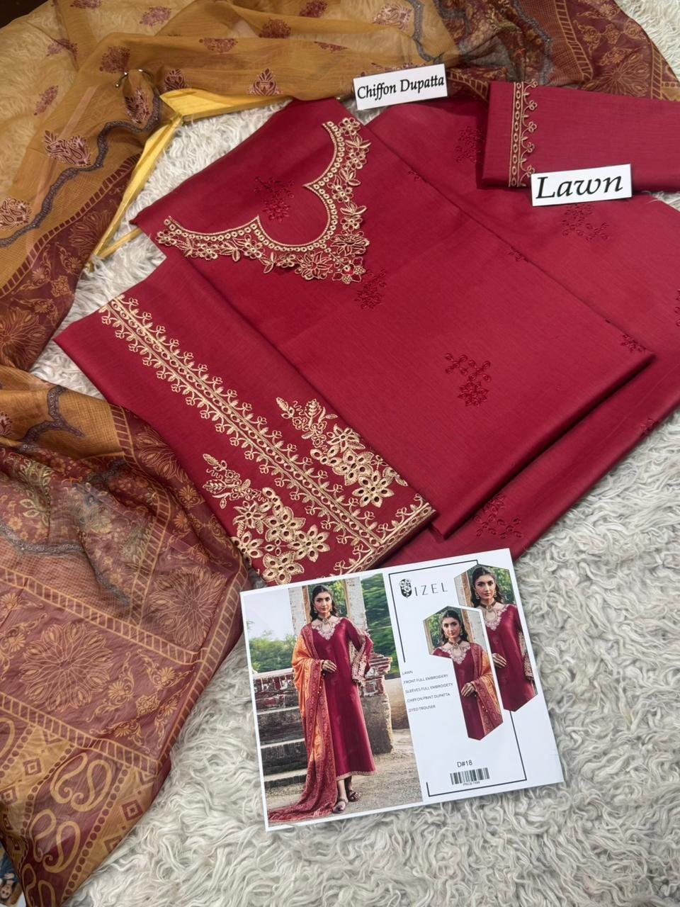Style Me Wear Luxury Lawn 3PC Heavy Embroidered Suit – Digital Chiffon Dupatta