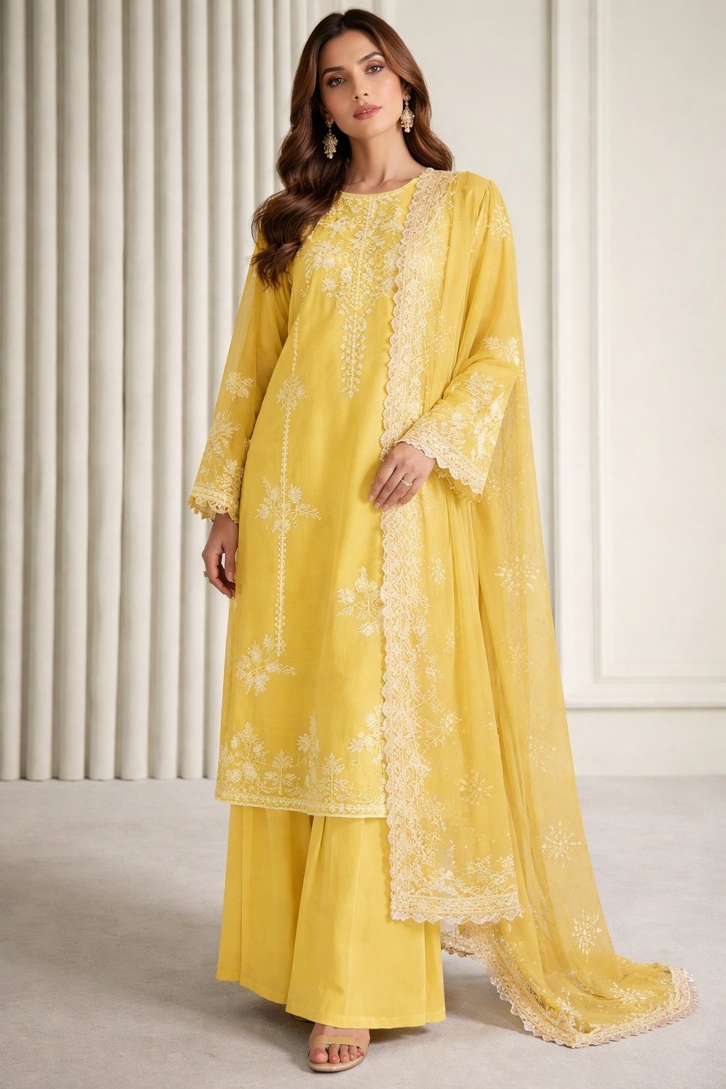 Style Me Wear Luxury Lawn 3PC Heavy Embroidered Suit – Digital Chiffon Dupatta