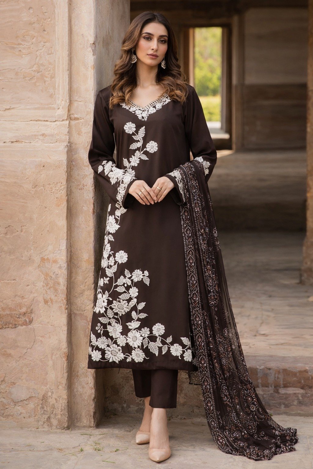 Style Me Wear Luxury Lawn 3PC Heavy Embroidered Suit – Digital Chiffon Dupatta