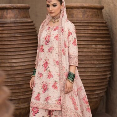 Premium Printed Lawn 3PC Suit with Embroidered Sequins Work & Chiffon Dupatta – Festive Collection