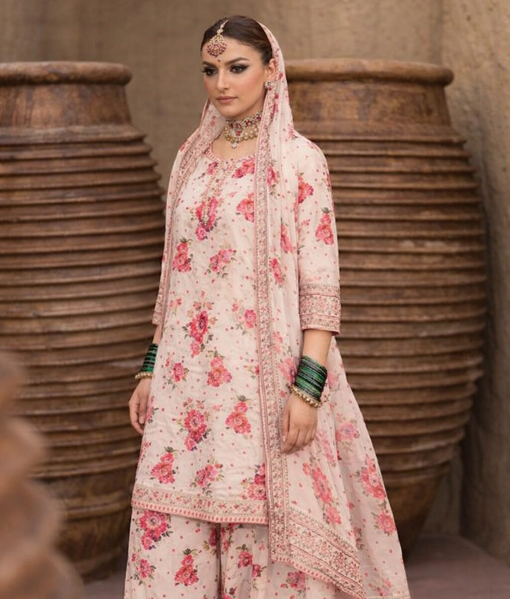 Premium Printed Lawn 3PC Suit with Embroidered Sequins Work & Chiffon Dupatta – Festive Collection