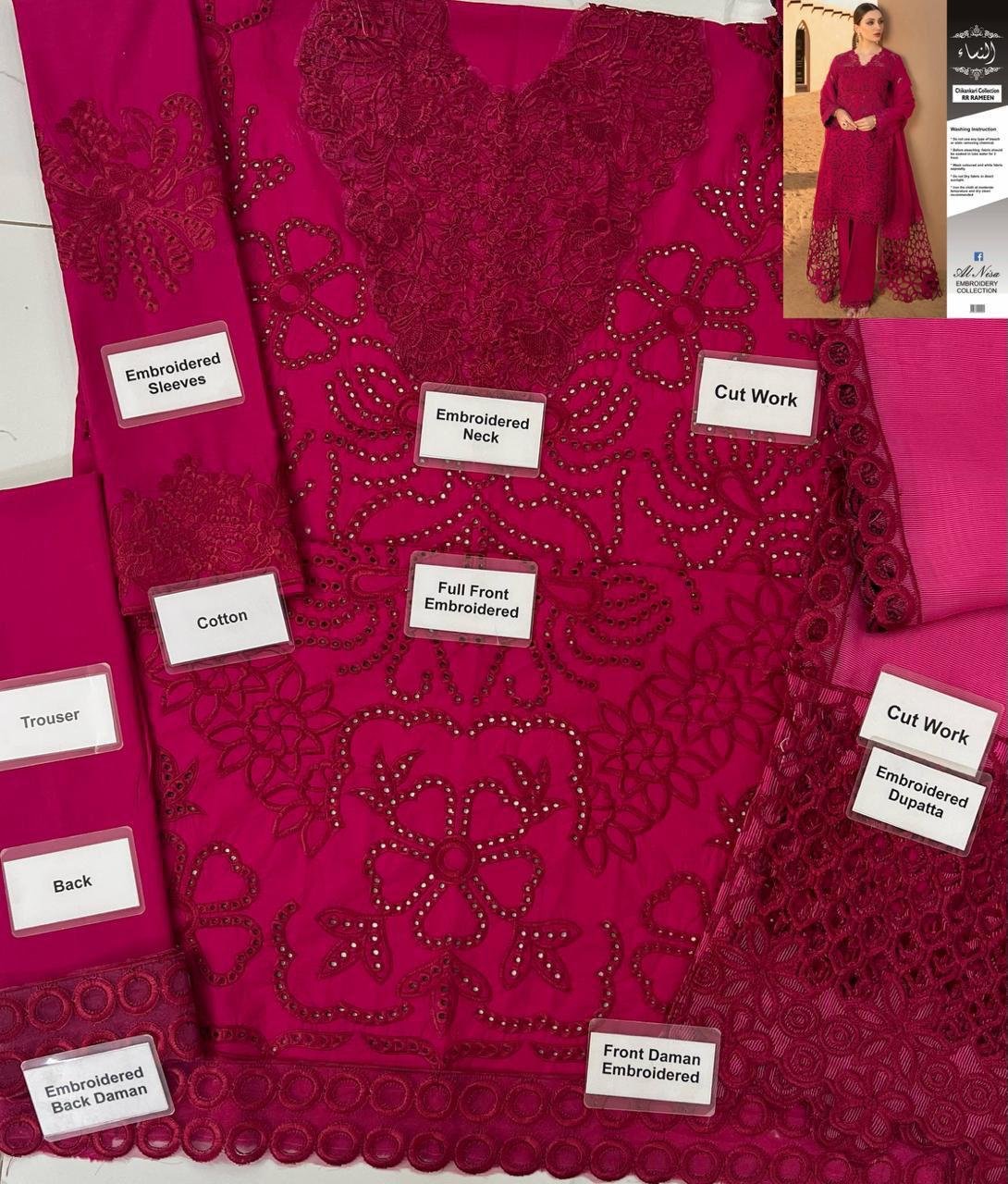 Elegant Cotton & Khaadi Net 3PC Suit with Heavy Chikankari & Cutwork Embroidered Dupatta