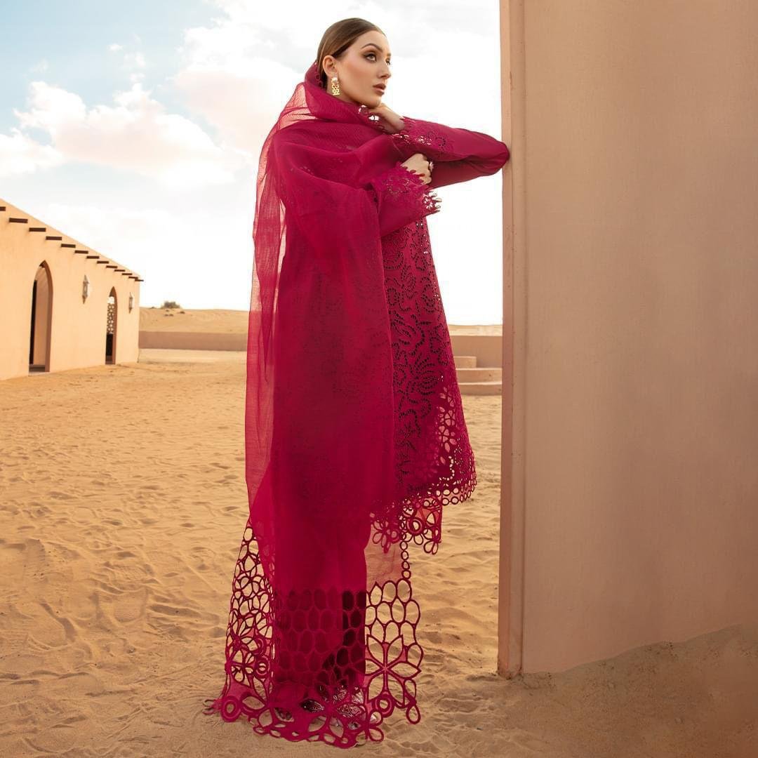 Elegant Cotton & Khaadi Net 3PC Suit with Heavy Chikankari & Cutwork Embroidered Dupatta