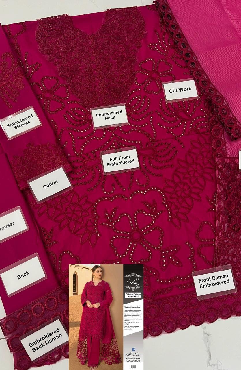 Elegant Cotton & Khaadi Net 3PC Suit with Heavy Chikankari & Cutwork Embroidered Dupatta